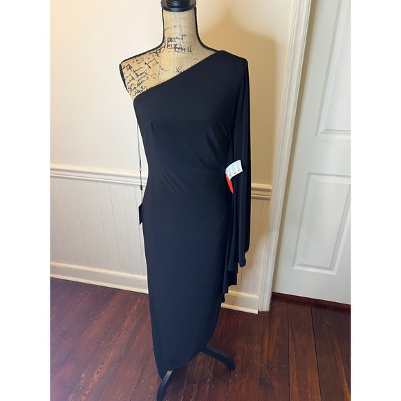 Mac Duggal Black One Shoulder Evening Gown Asymmetrical Hem black - Picture 7 of 12